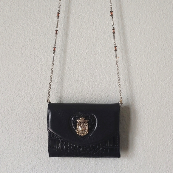 Brighton | Black Leather Beaded Chain Crossbody Purse - Picture 10 of 11